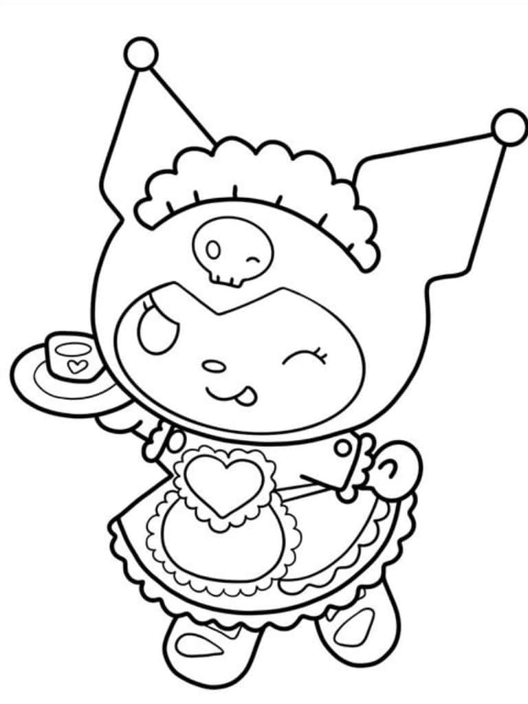 Maid Kuromi Serving Tea For Preschoolers Coloring Pages