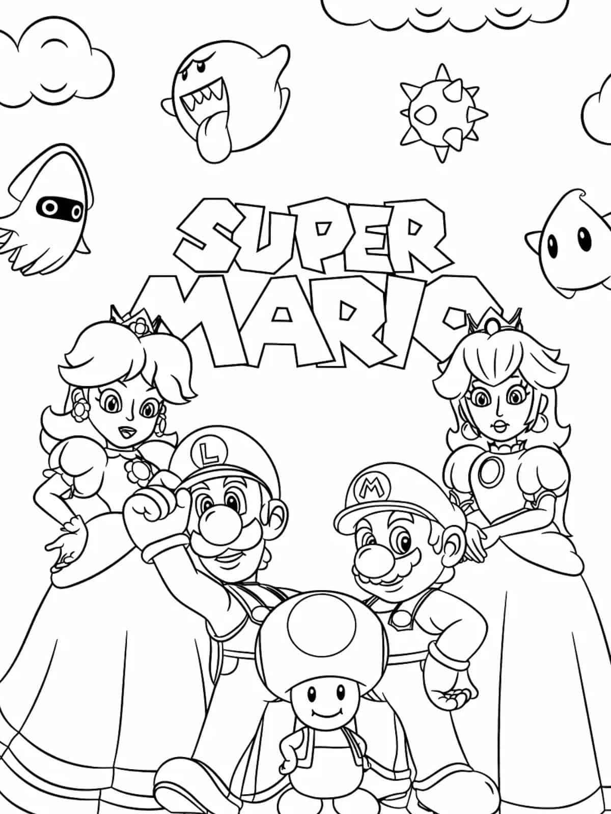 Mario Characters Coloring Sheet For Kids