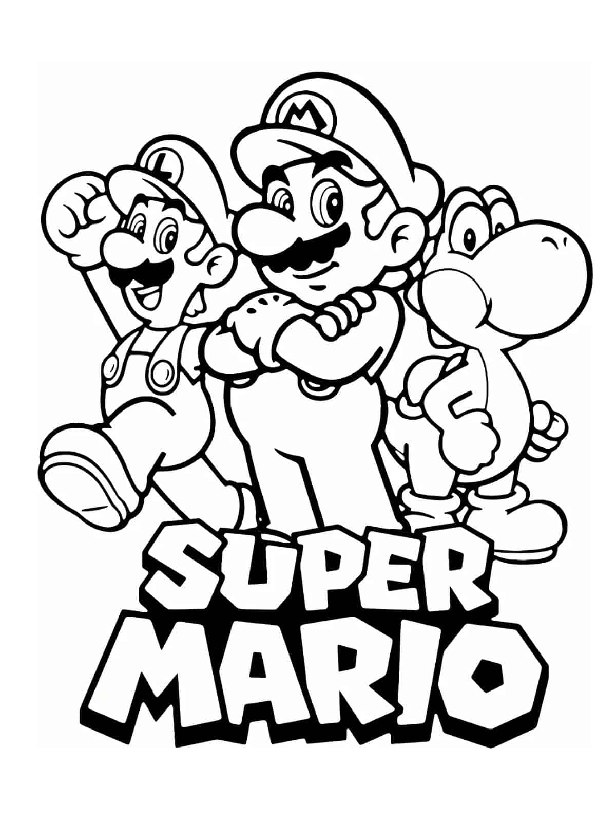 Mario Luigi Yoshi Coloring Page