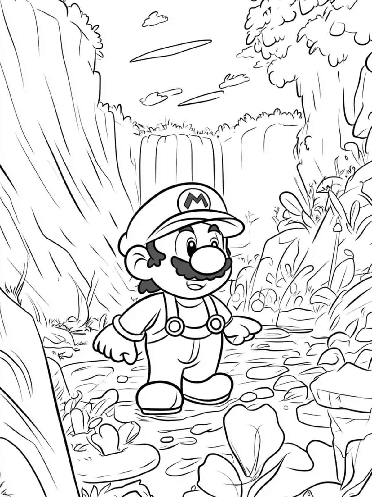 Mario Themed Levels Coloring Page For Kids