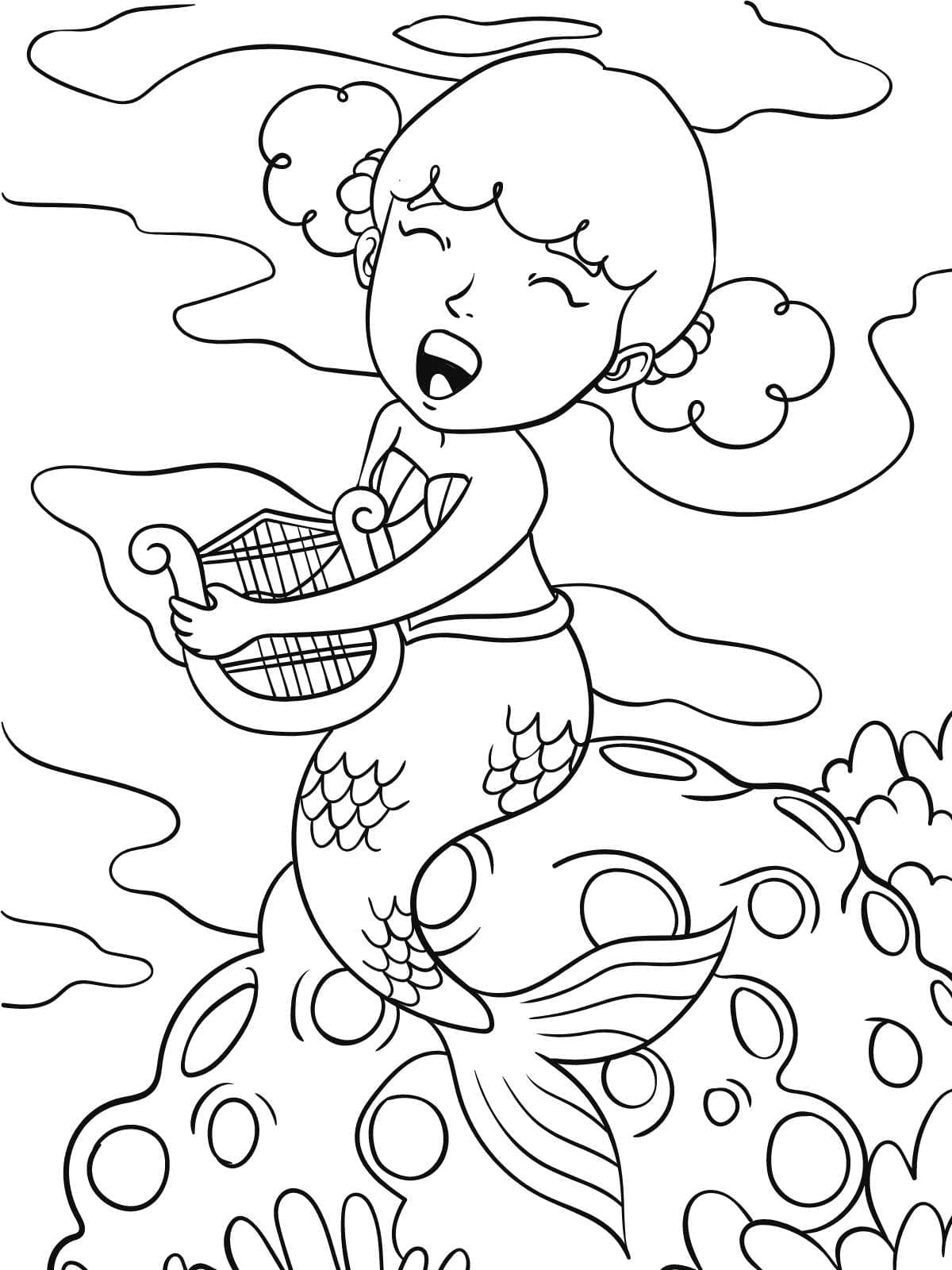 Mermaid In Coral Reef Coloring Page