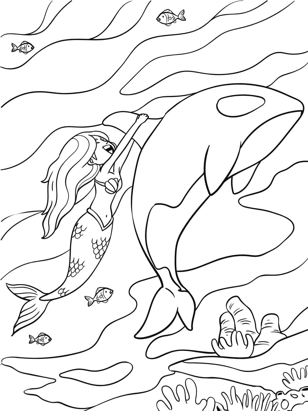 Mermaid In Dolphin Coloring Page