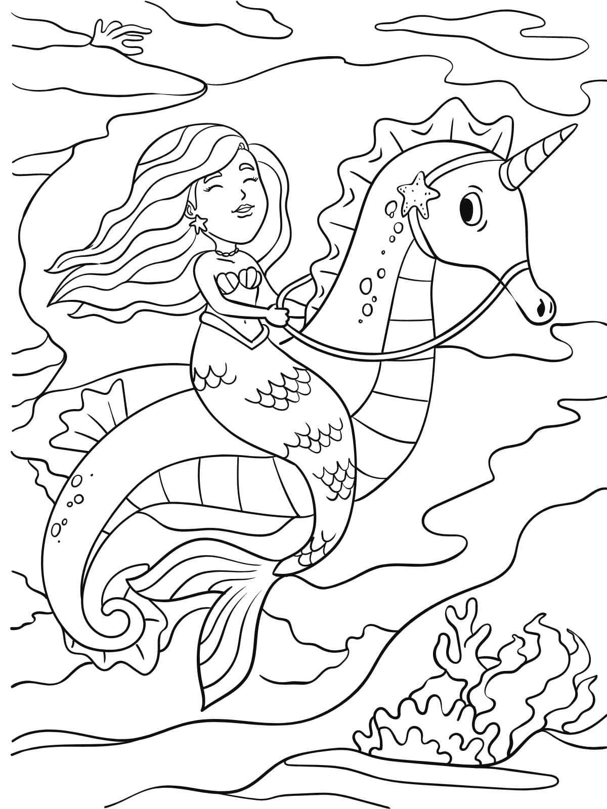 Mermaid In Sea Coloring Page