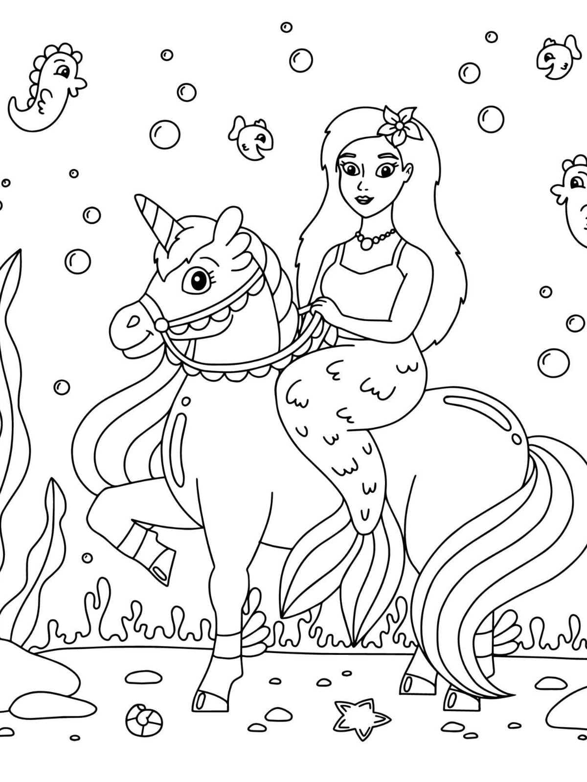 Mermaid Unicorn Coloring Sheets