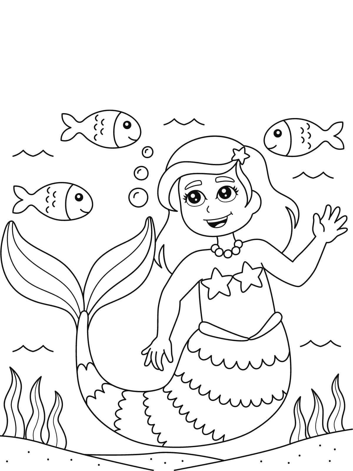 Mermaid With Crown Coloring Page