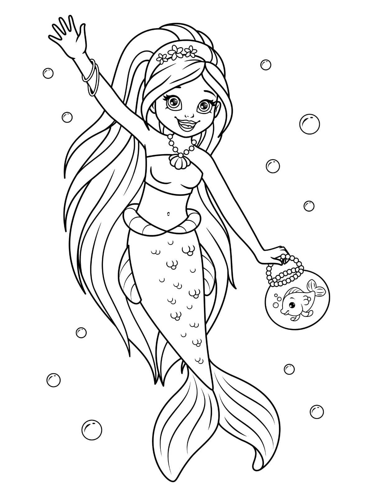 Mermaid With Long Hair Coloring Sheets