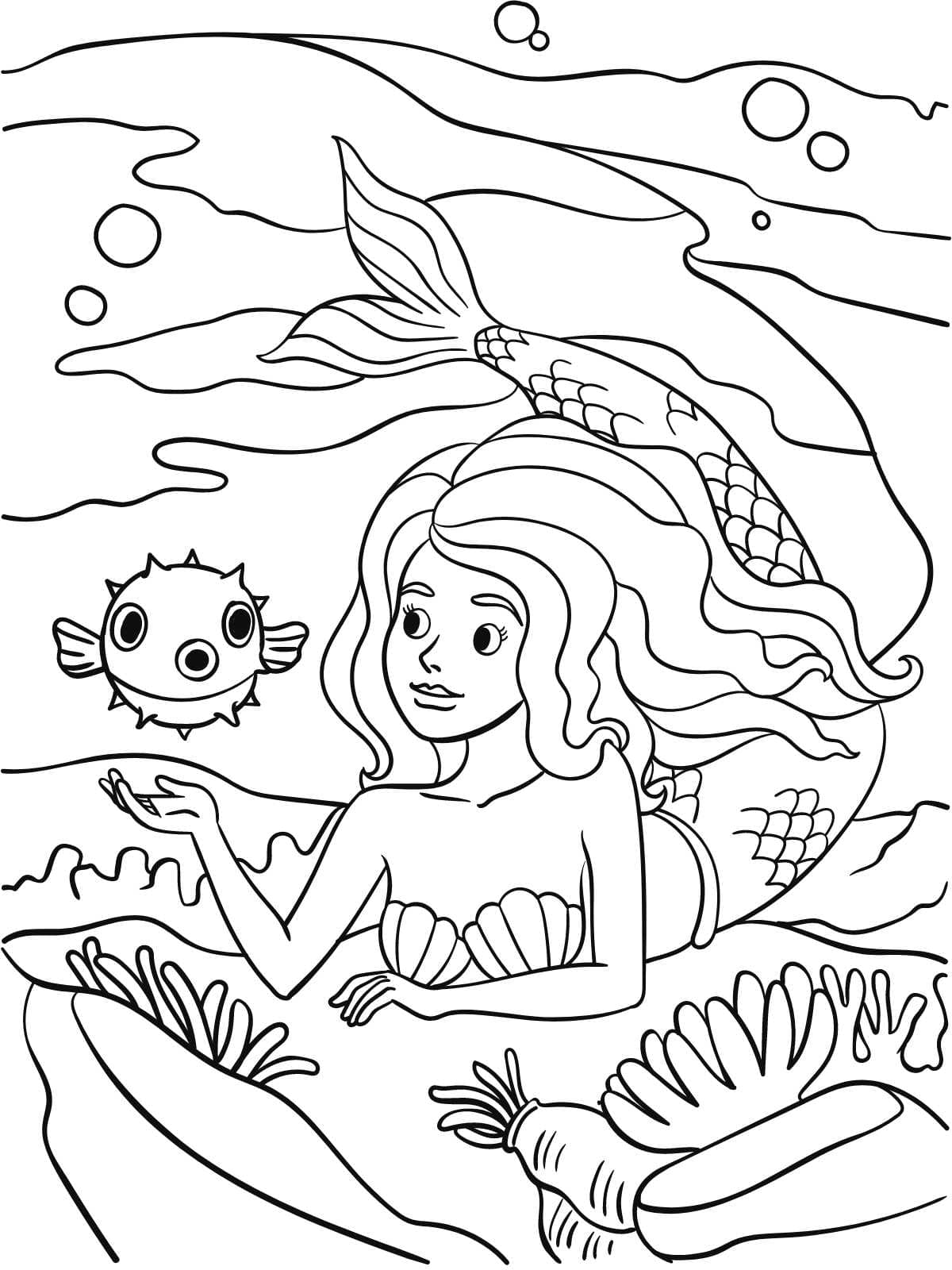 Mermaid With Octopus Coloring Page