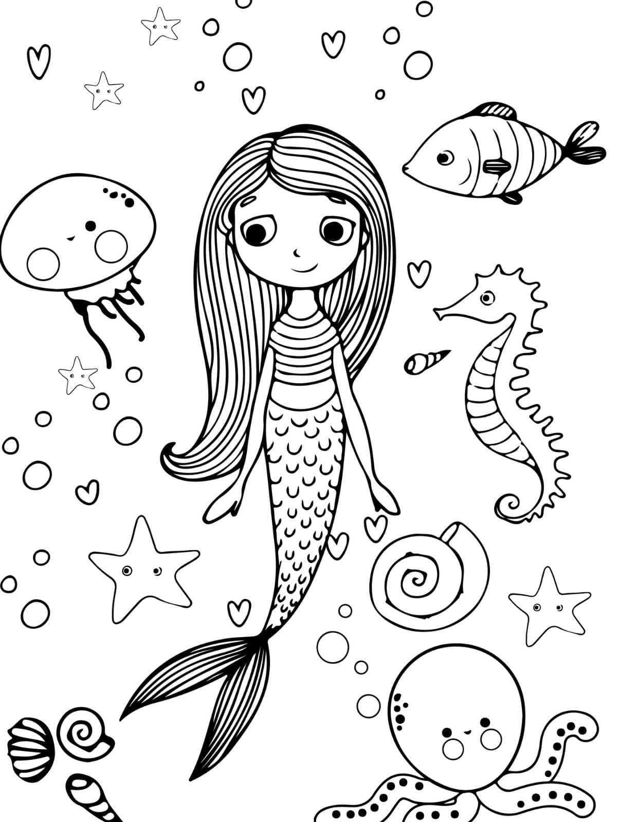 Mermaid With Pearl Coloring Page