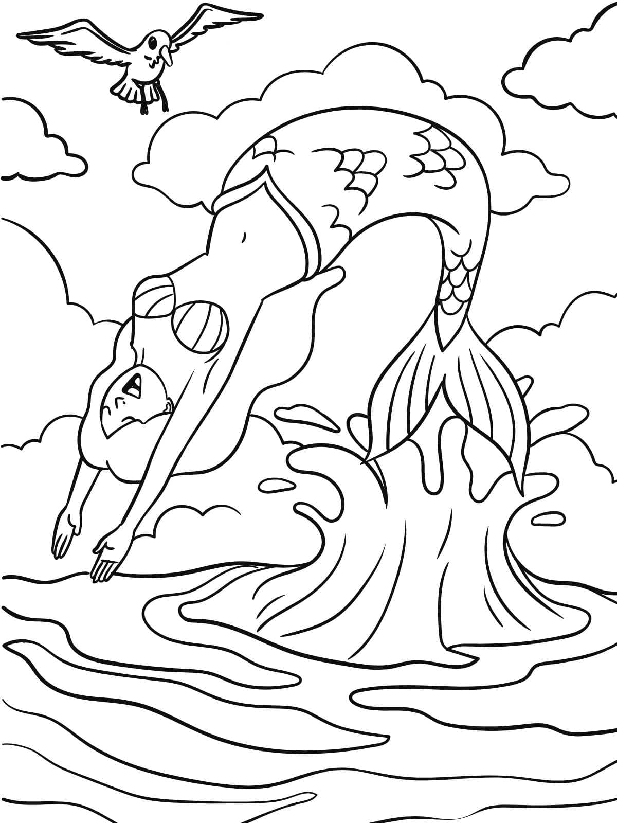 Mermaid With Sea Coloring Page