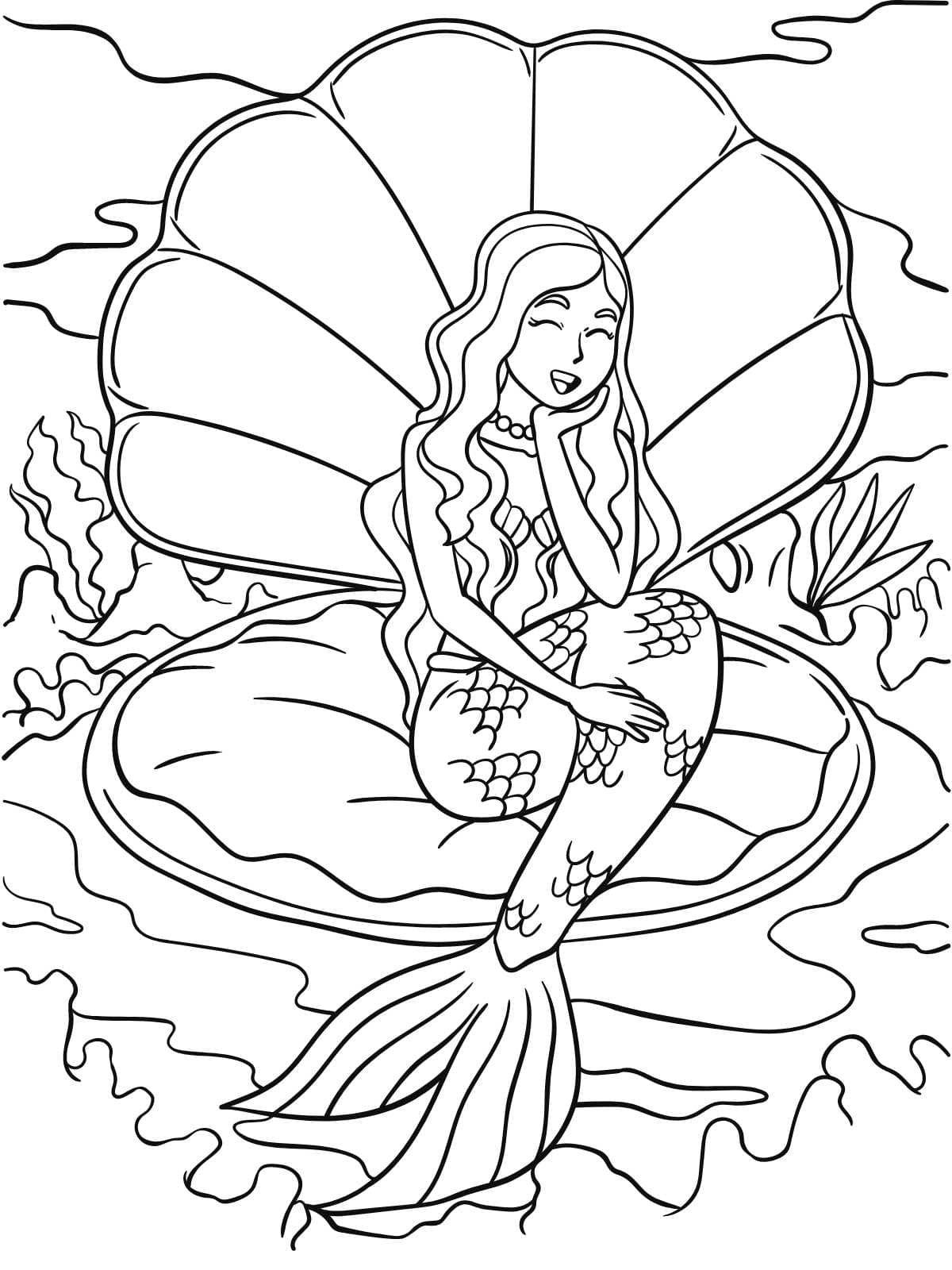 Mermaid With Seashell Coloring Pages