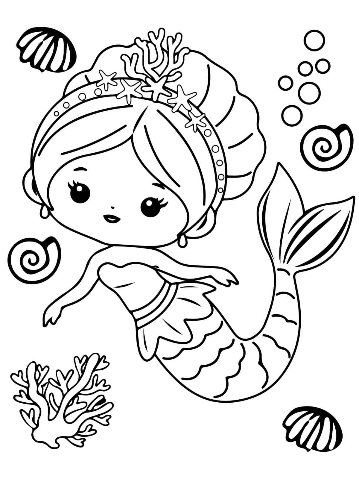 Mermaid With Seaweed Coloring Page