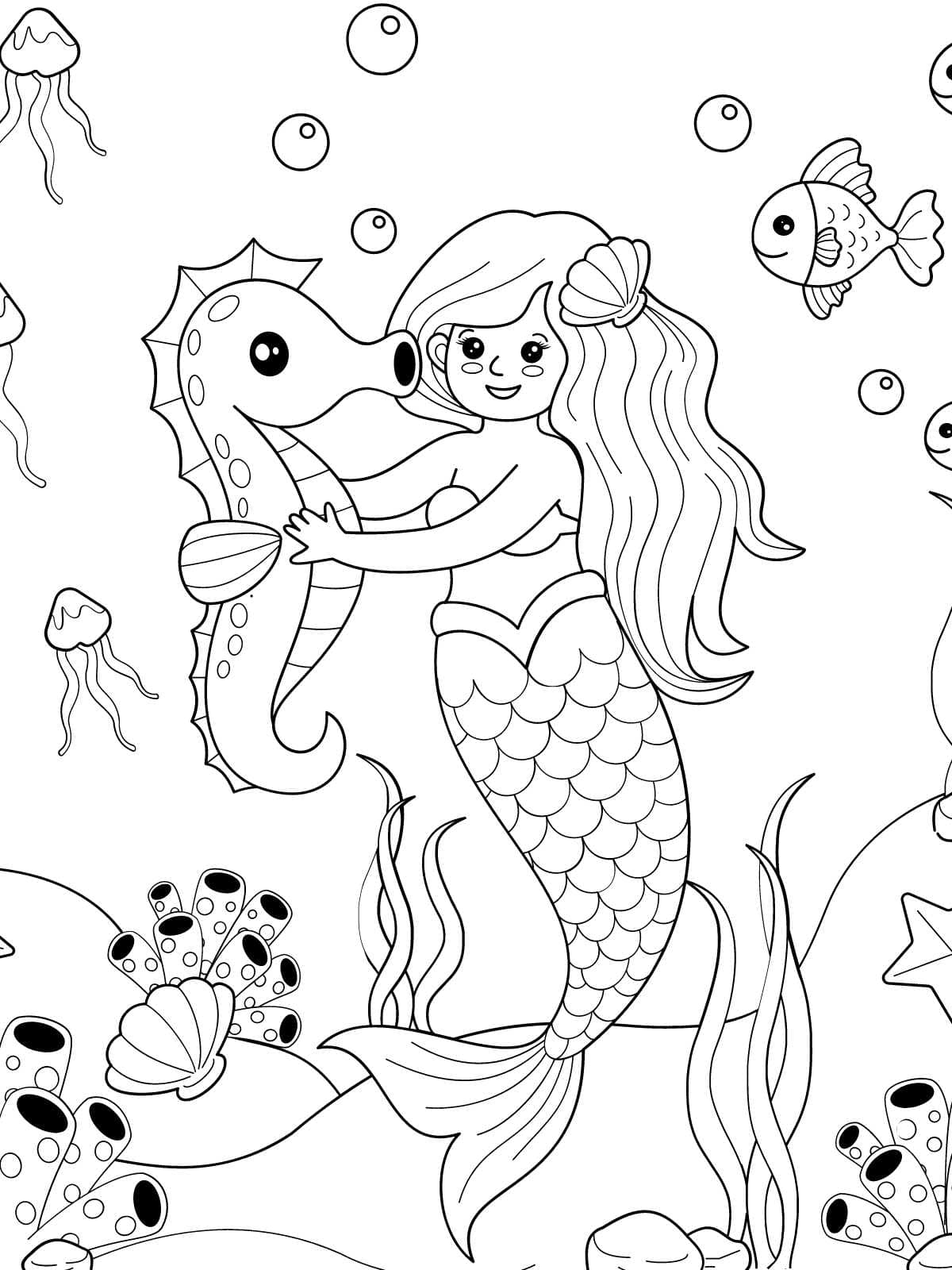 Mermaid With Shell Bra Coloring Page