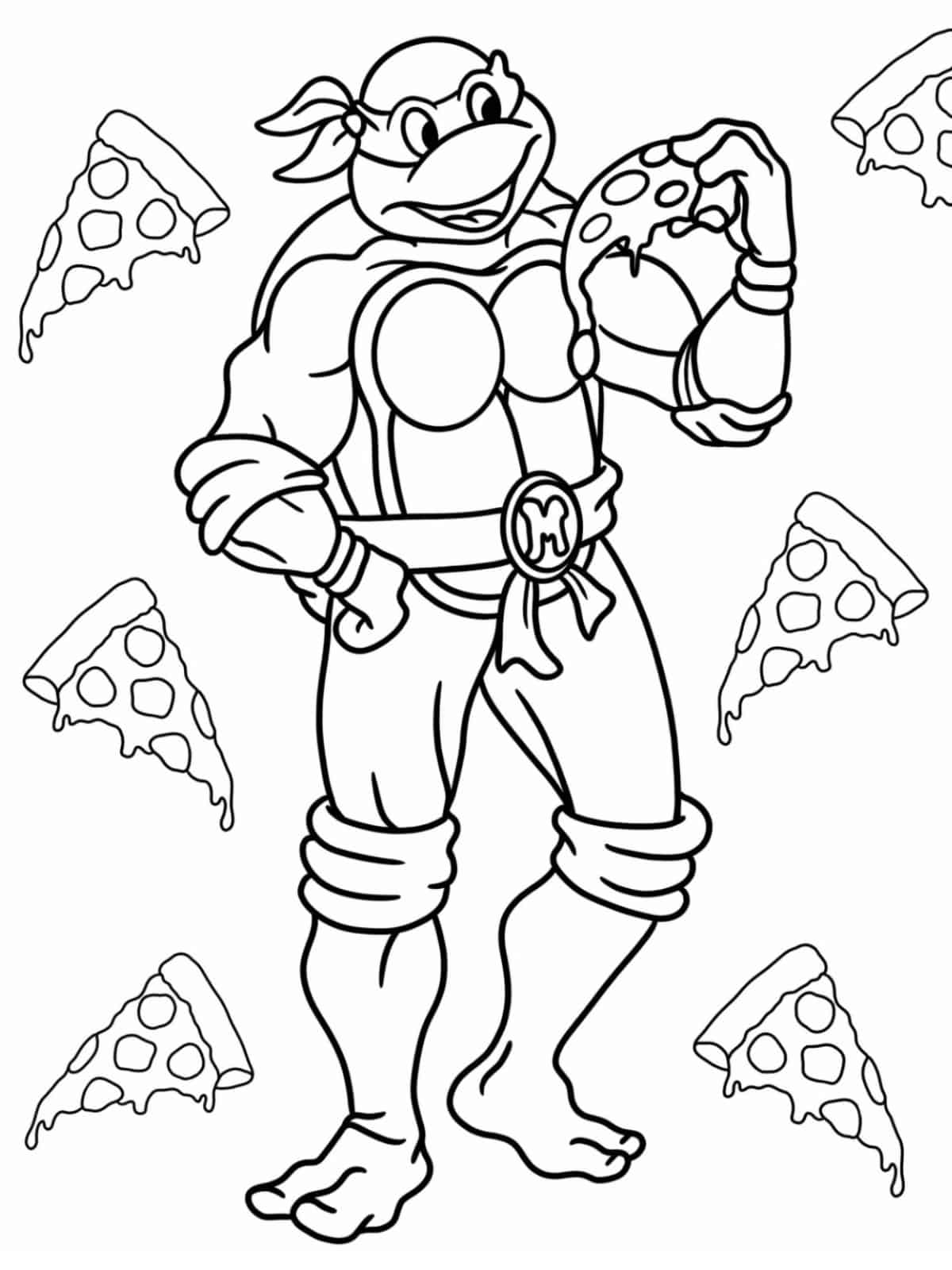 Michelangelo Eating Pizza Coloring Page