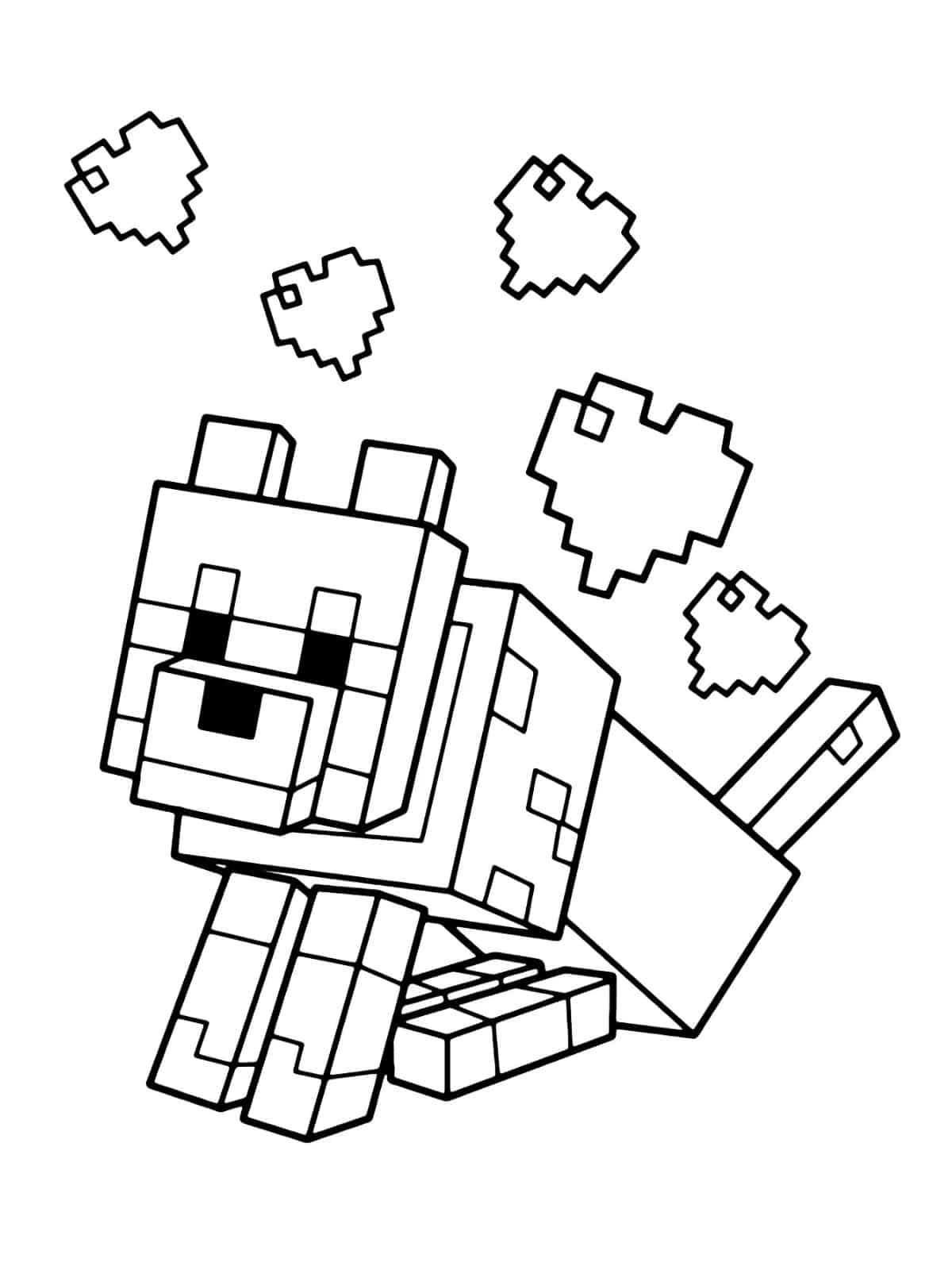 Minecraft Dog With Heart Coloring Pages