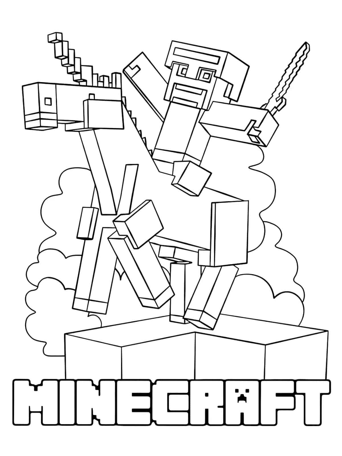 Minecraft Steve On Horse Coloring Pages