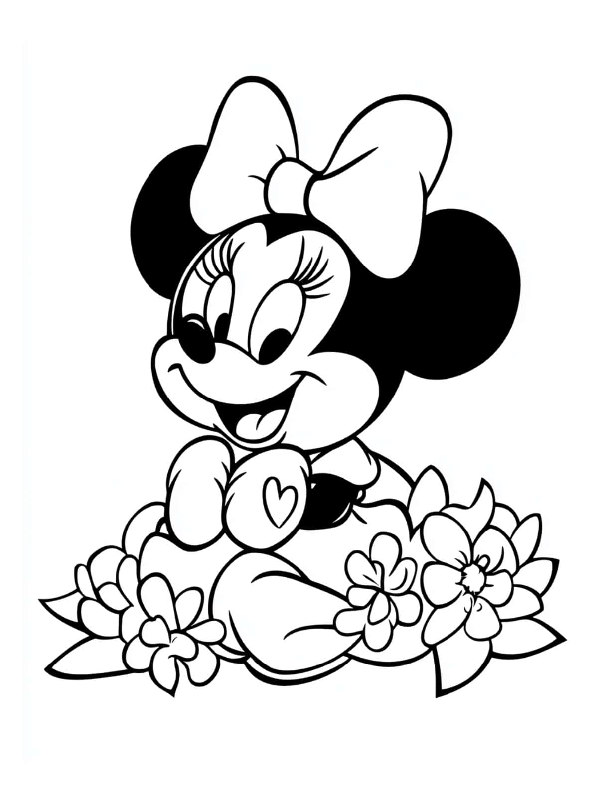 Minnie Mouse With Flower Coloring Pages