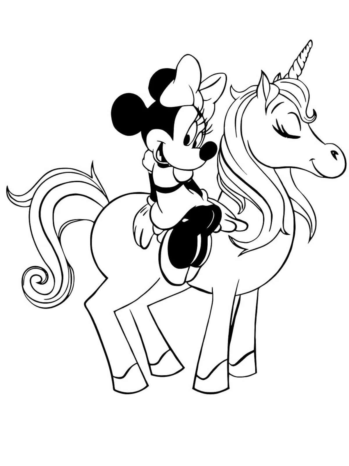 Minnie Mouse With Unicorn Coloring Pages