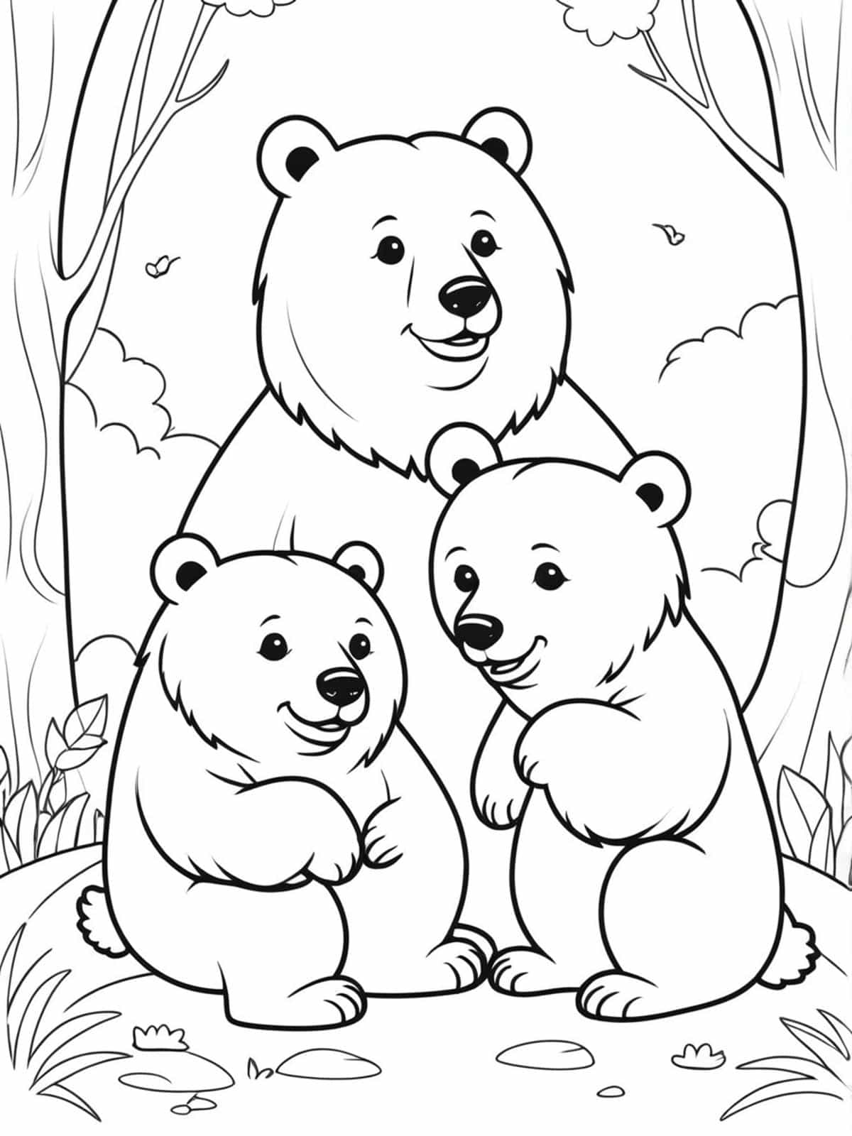 Mother Bear With Her Cubs Coloring Pages