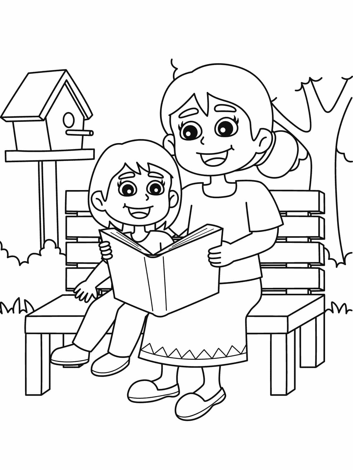 Mother Reading To Child Coloring Pages