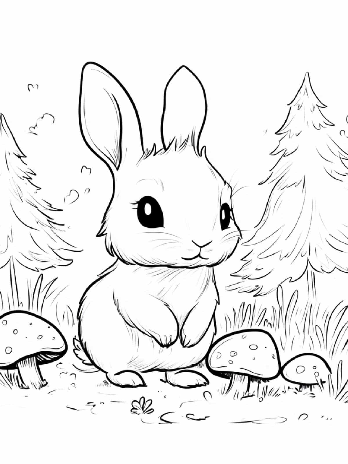 Mushrooms And Rabbit Coloring Pages