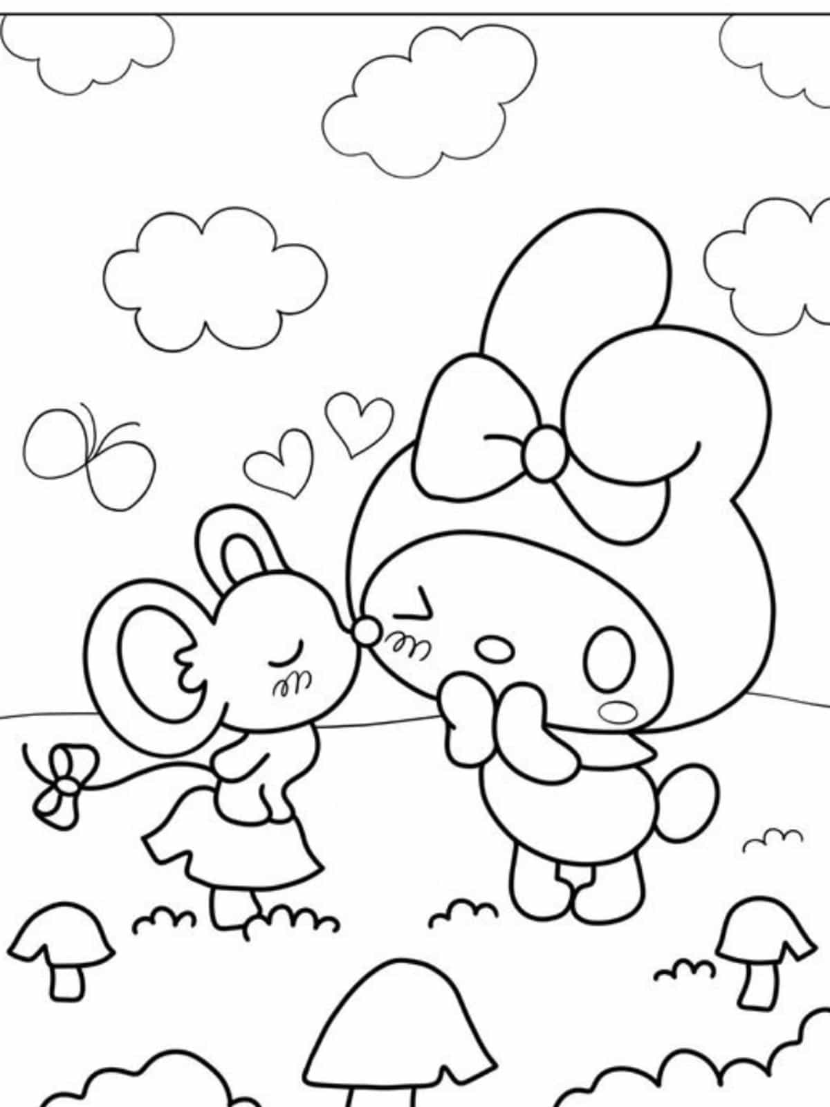 My Melody Getting Kiss From Flat Coloring Pages