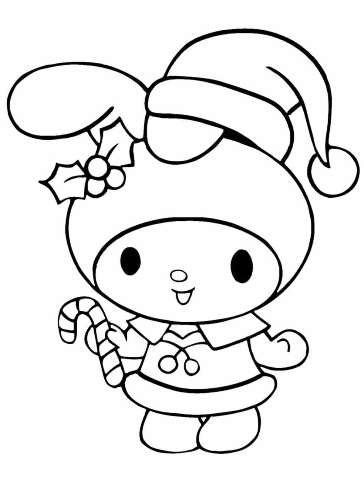 My Melody With A Candy Cane Coloring Pages