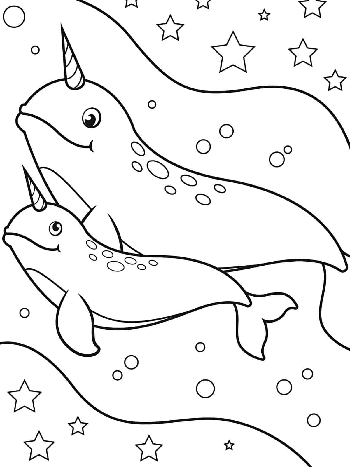 Narwhal In Ocean Coloring Page