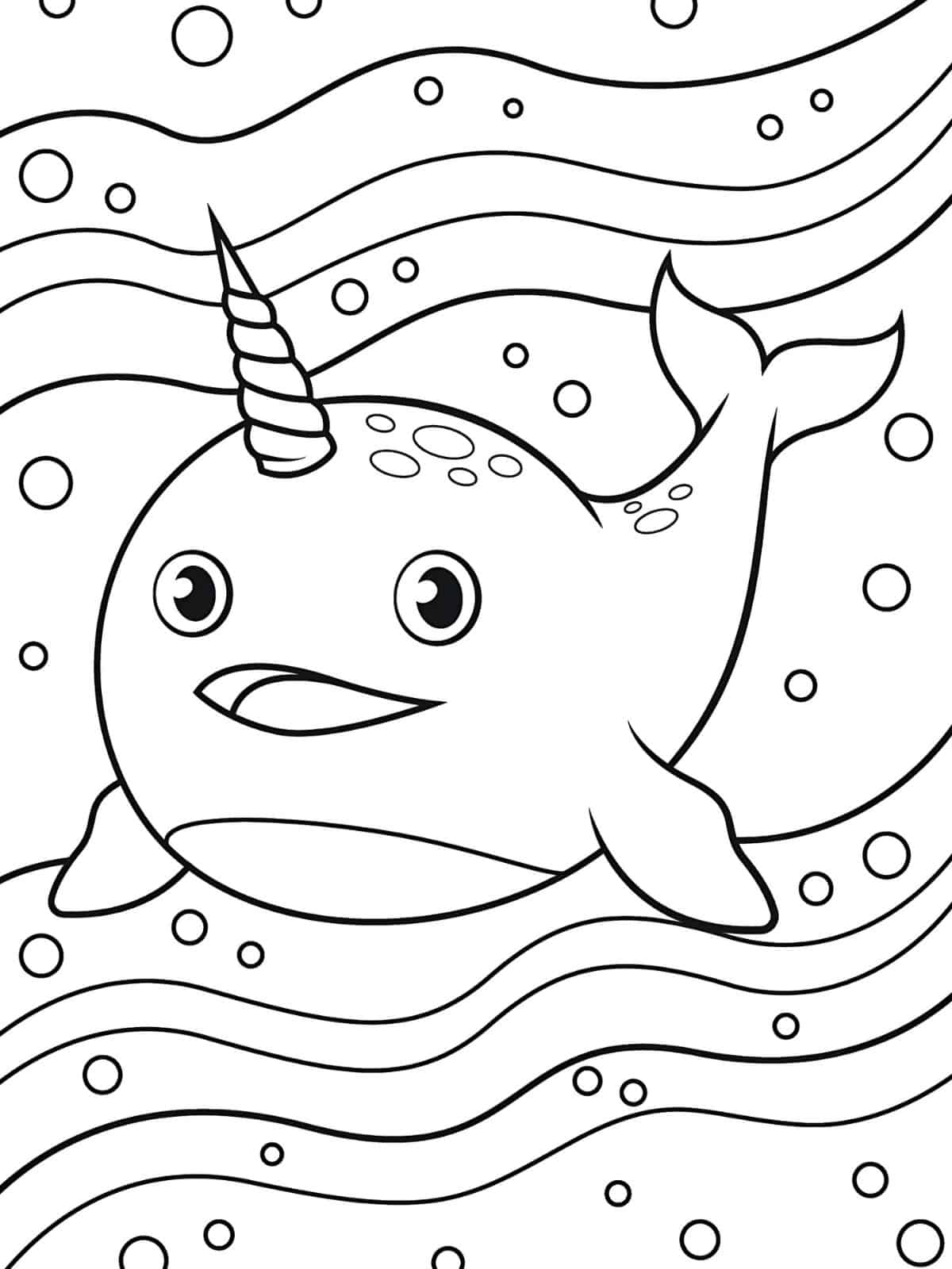 Narwhal Swimming Coloring Page