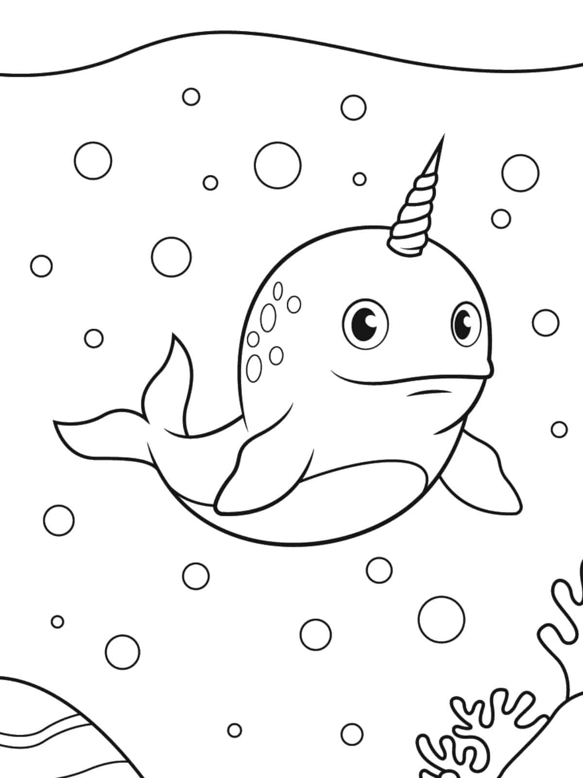 Narwhal With Black And White Coloring Page