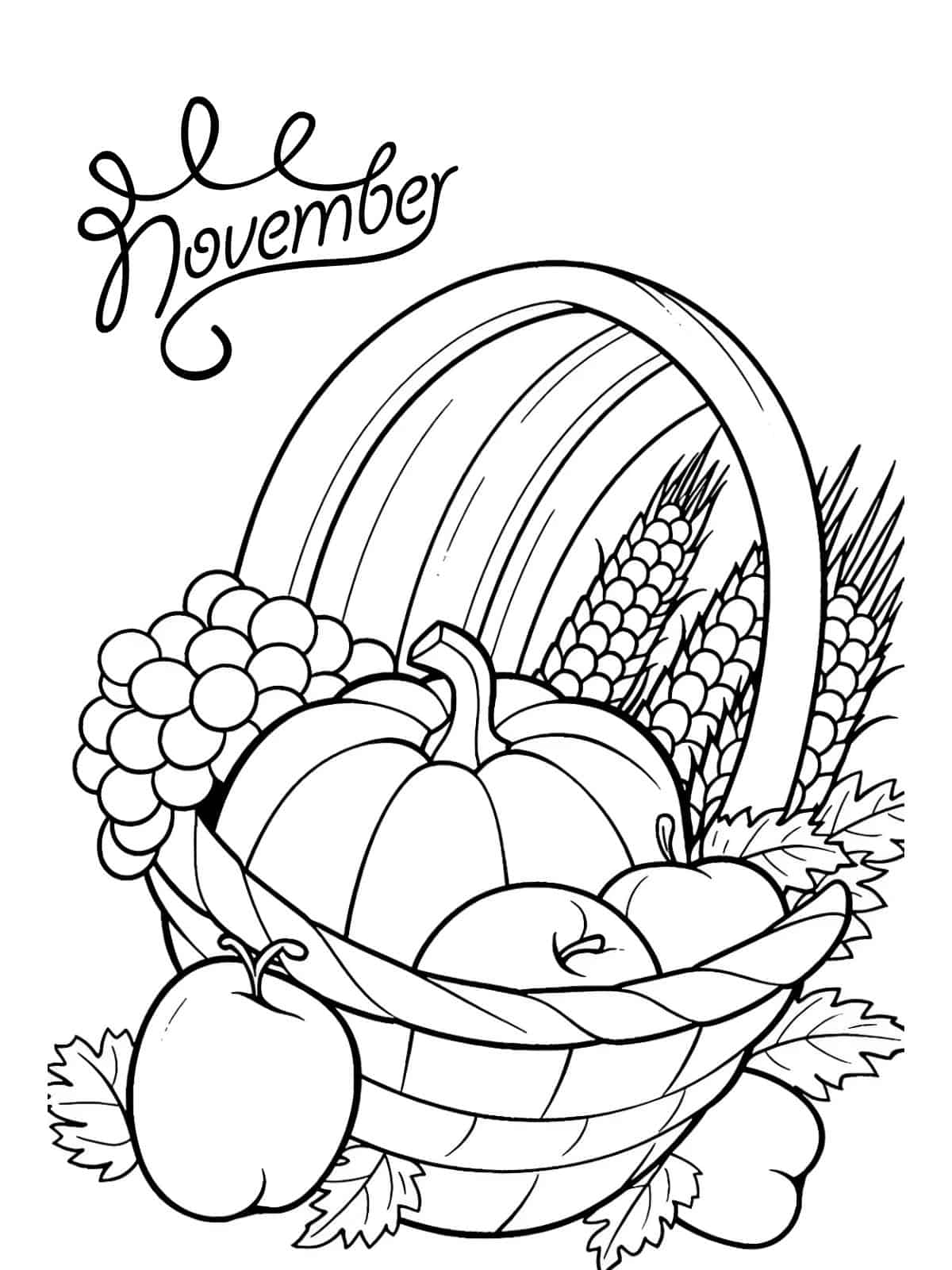 Oak Leaves November Coloring Pages