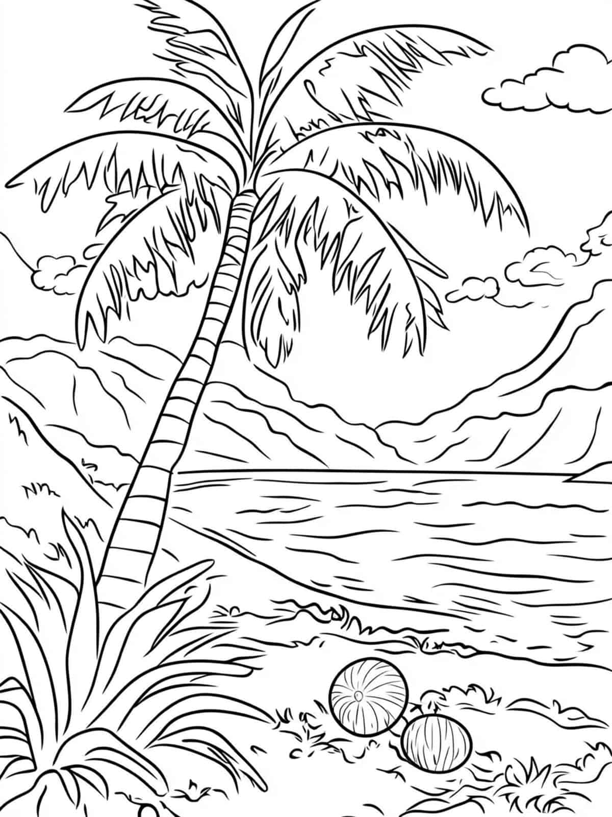 Palm Tree And Coconut Falling Coloring Pages