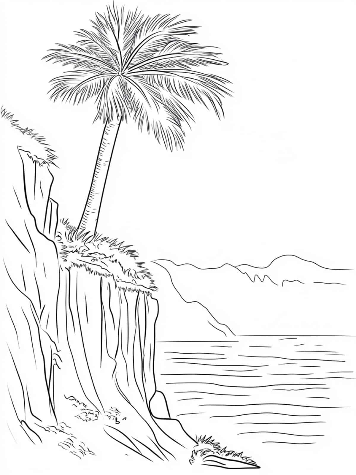 Palm Tree On A Mountain Cliff Coloring Pages