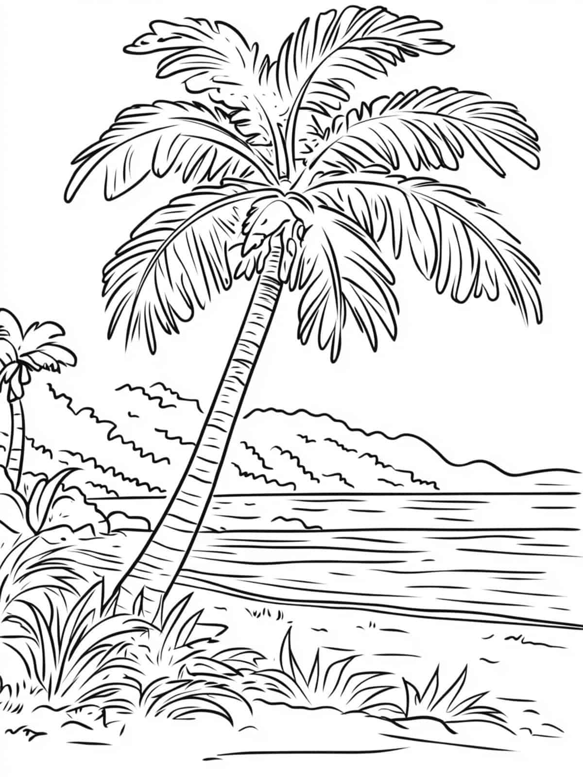 Palm Tree On A Tropical Beach Coloring Pages