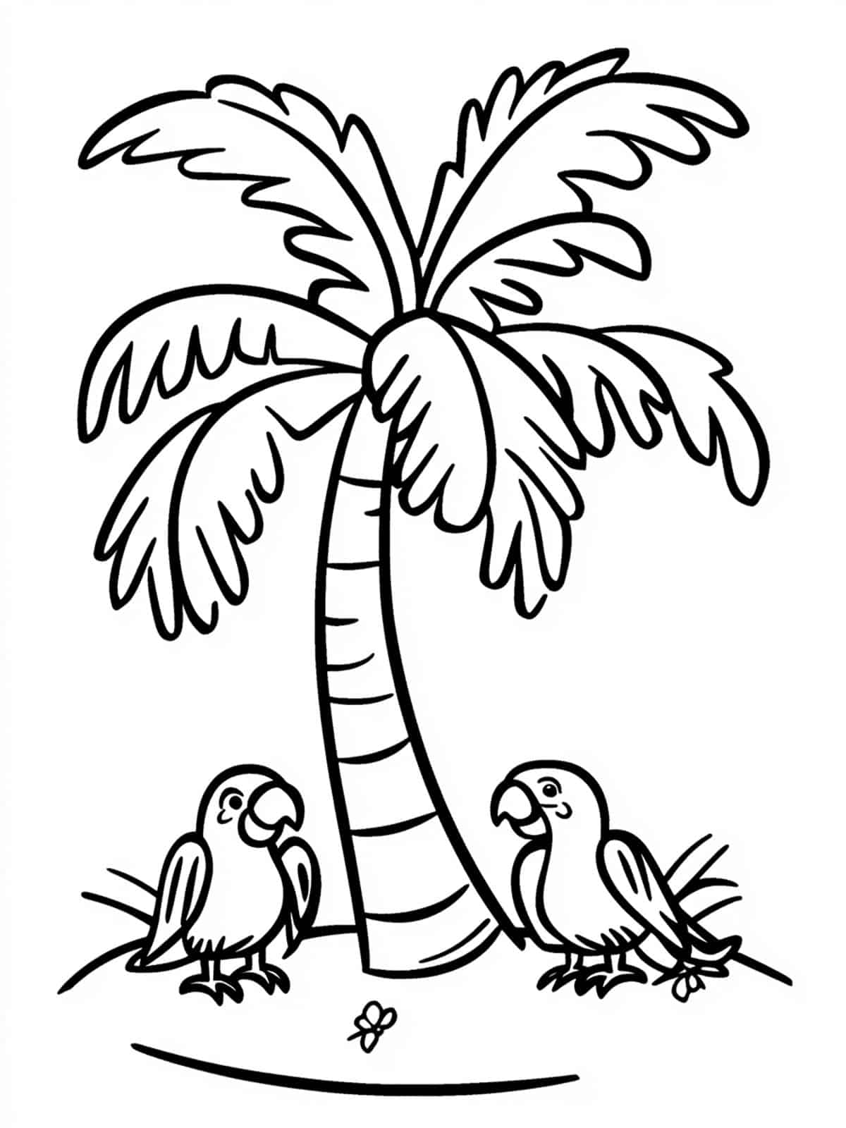 Palm Tree With Parrots Coloring Pages