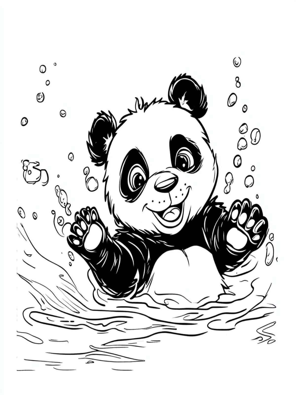 Panda Bathing In Water Coloring Pages