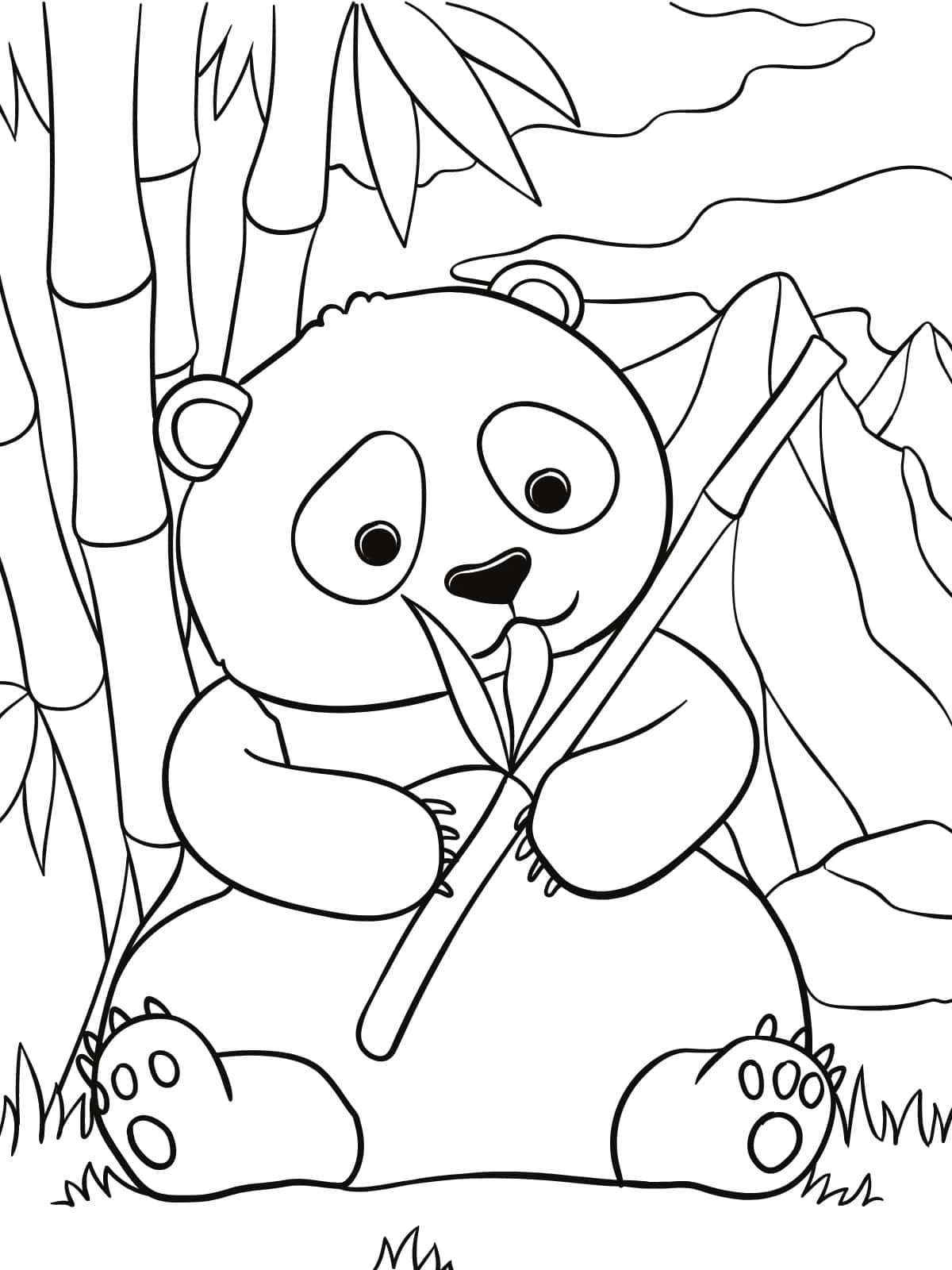 Panda Eating Bamboo In Forest Coloring Pages