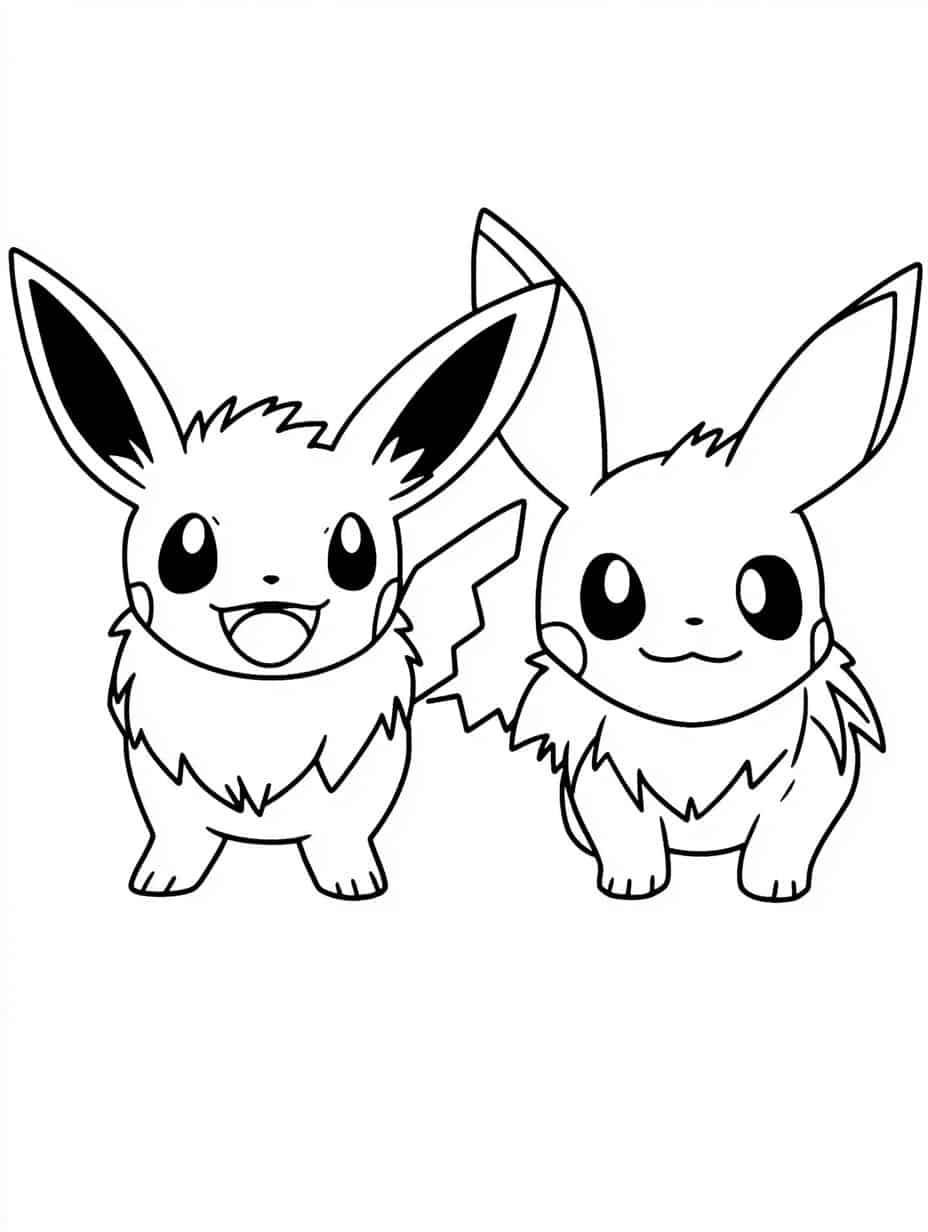 Pikachu And Eevee Coloring Pages