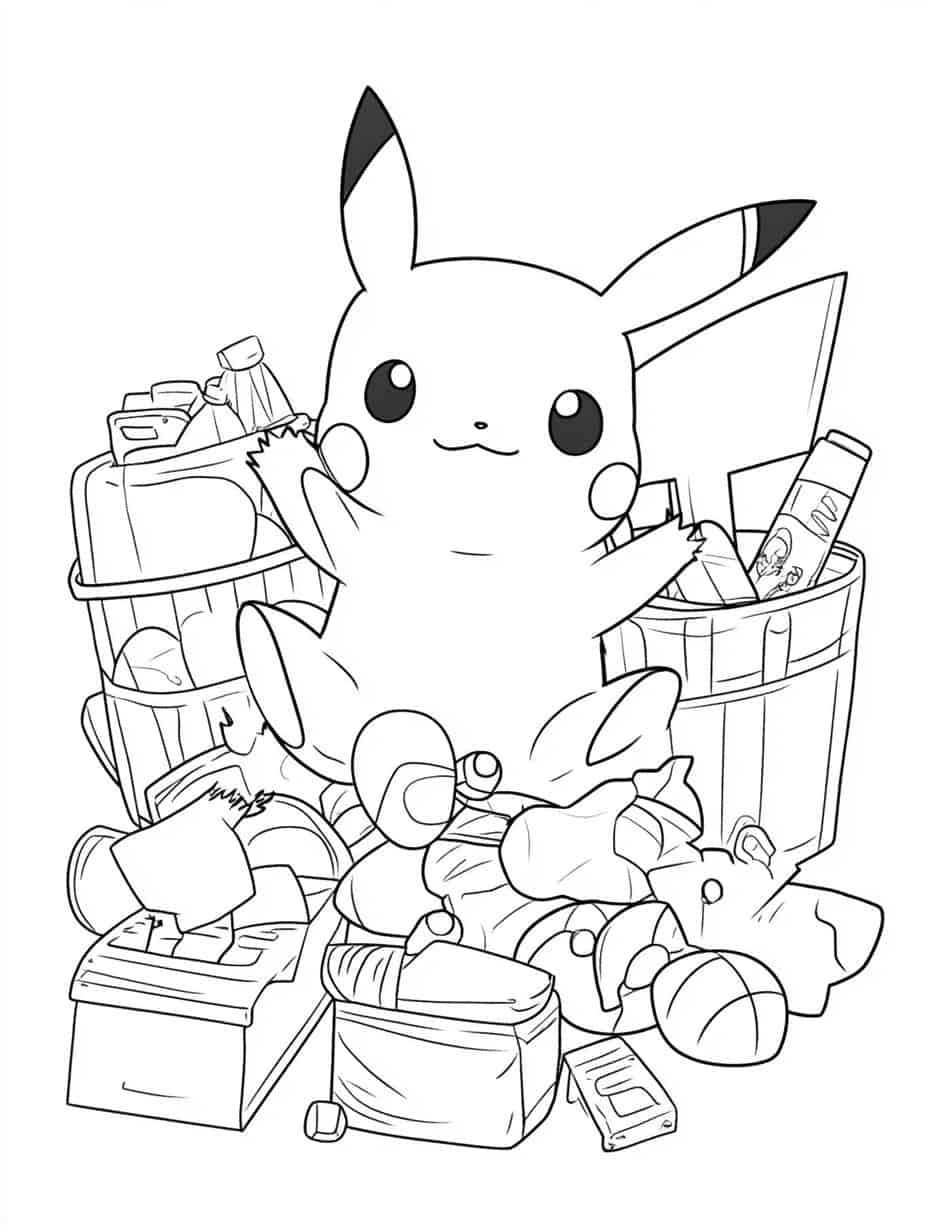 Pikachu With Items Coloring Page