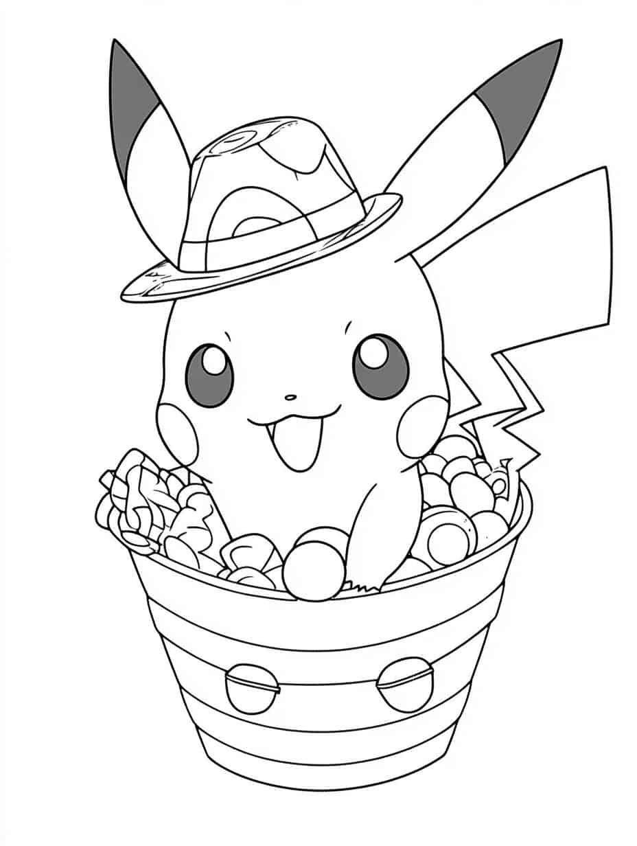 Pikachu With Items Coloring Pages For Kids