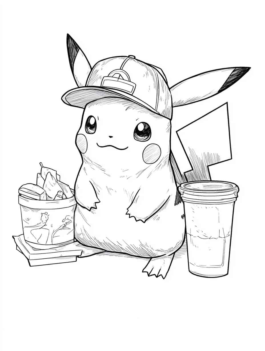 Pikachu With Items Coloring Sheets