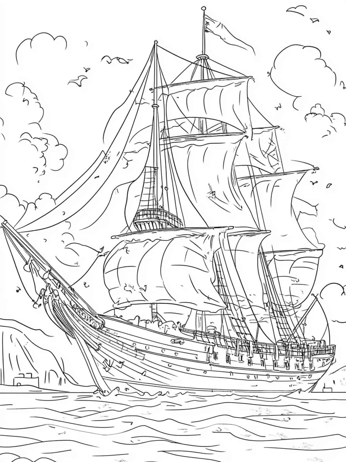 Pirate Ships In One Piece Coloring Pages