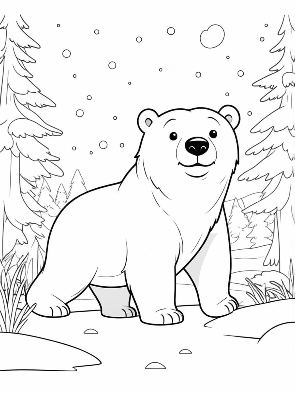 Polar Bear In The Snow Coloring Pages For Kids