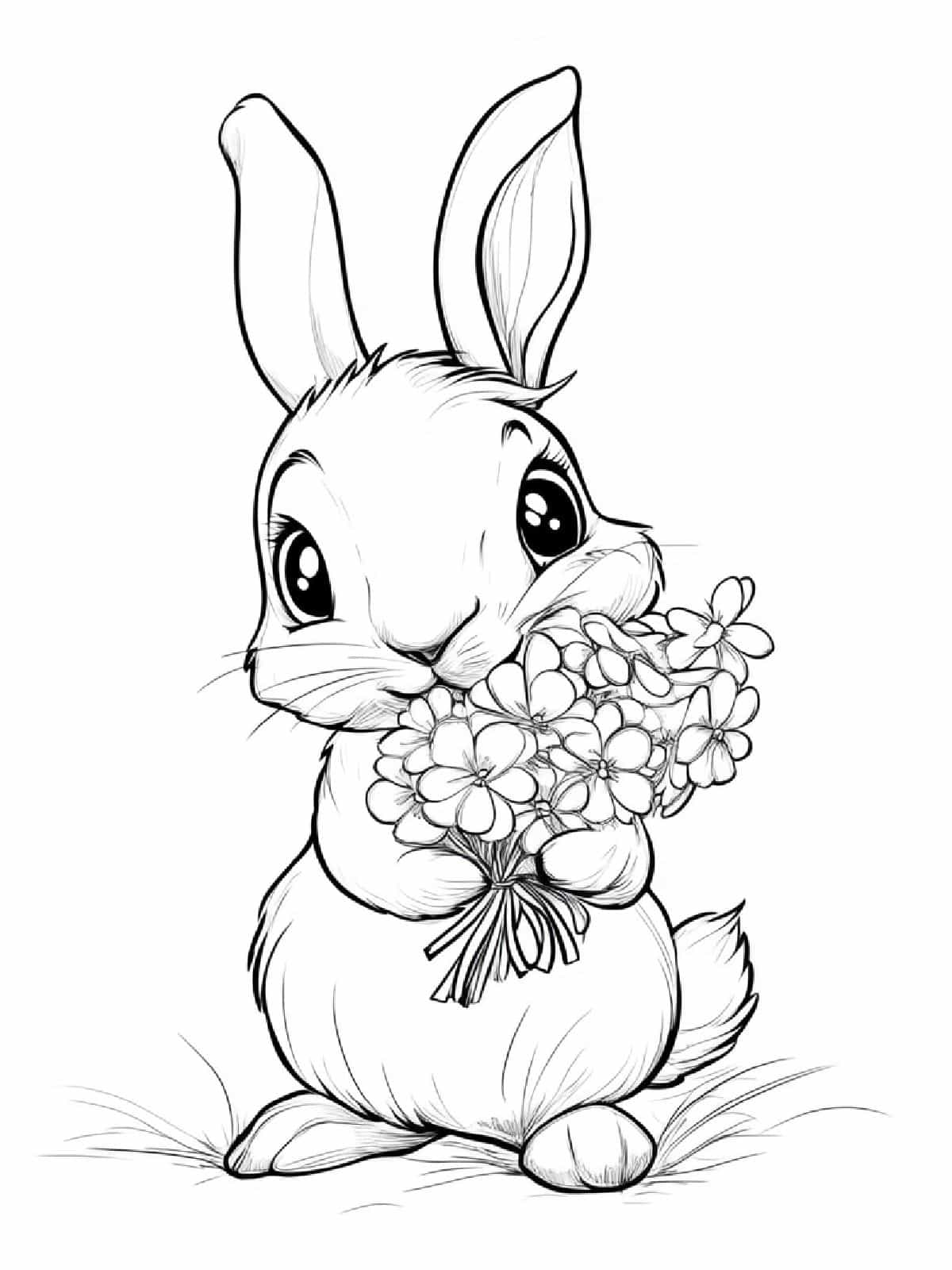 Rabbit Holding Flower Coloring Pages