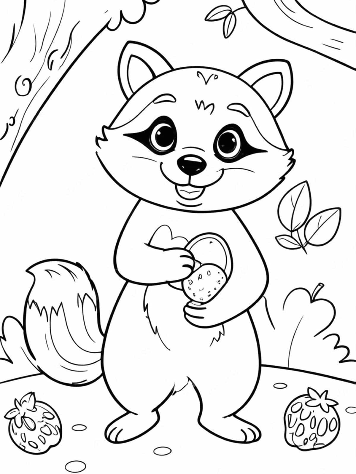 Raccoon Eating Fruit Coloring Pages