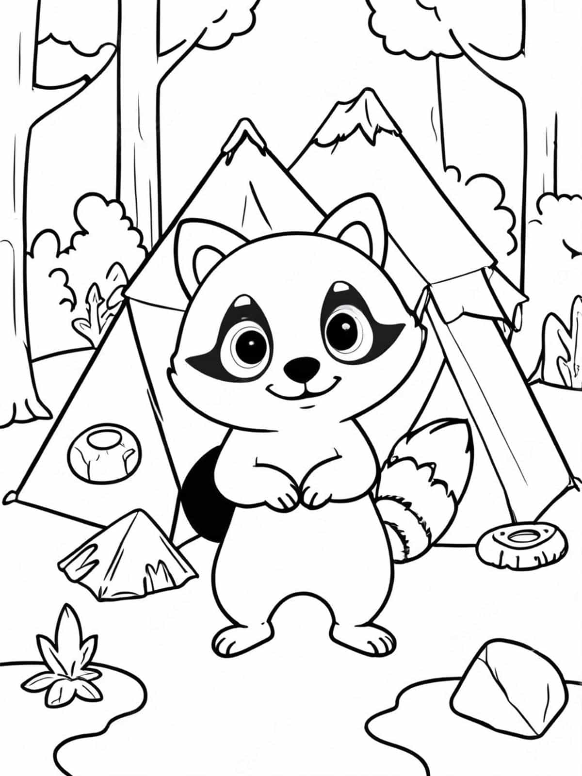 Raccoon Exploring A Campsite Coloring Pages