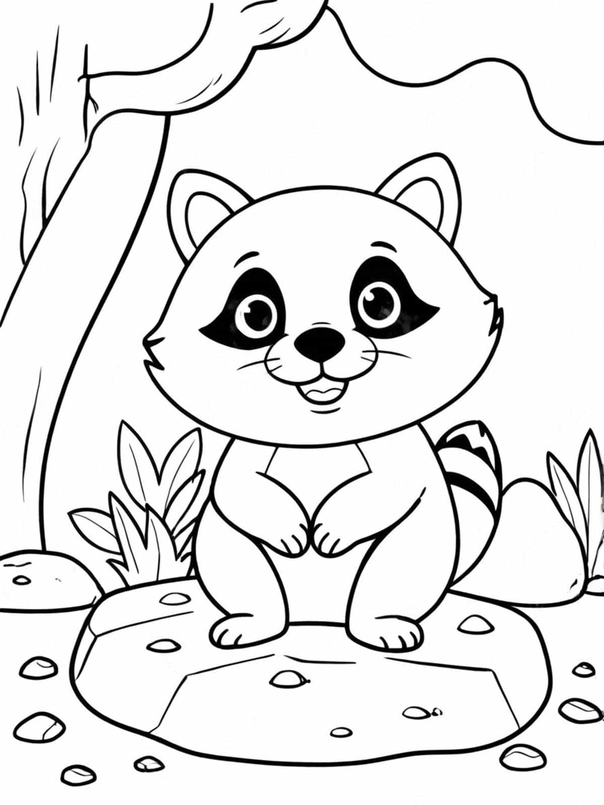 Raccoon Hiding Behind A Rock Coloring Pages