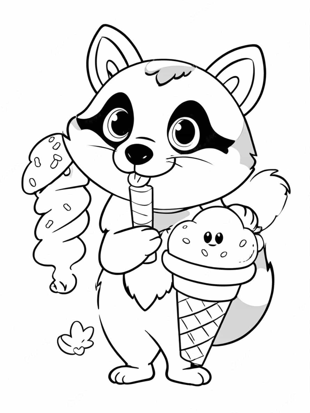 Raccoon Holding An Ice Cream Cone Coloring Pages