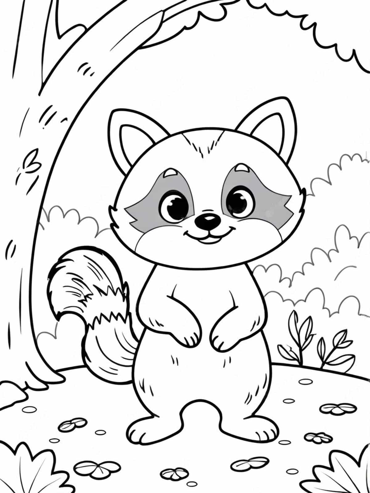 Raccoon In An Autumn Forest Coloring Pages