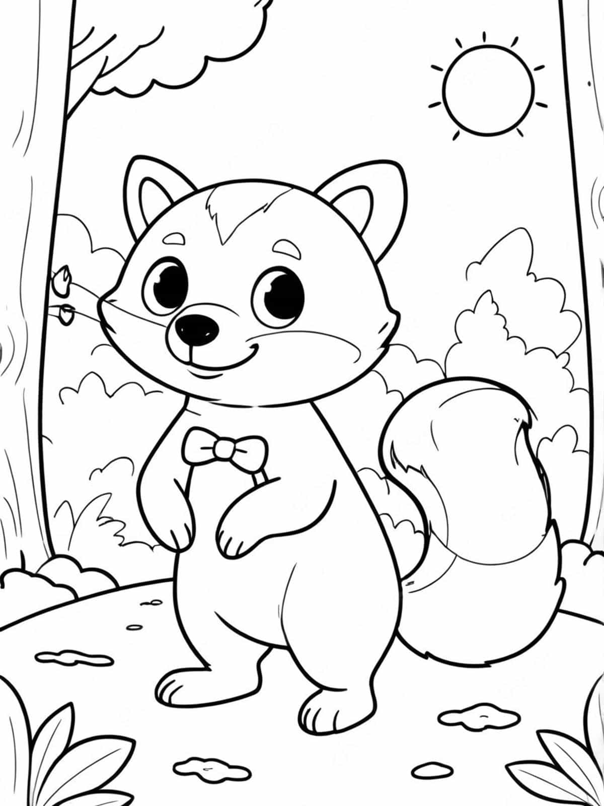 Raccoon In The Forest At Night Coloring Pages