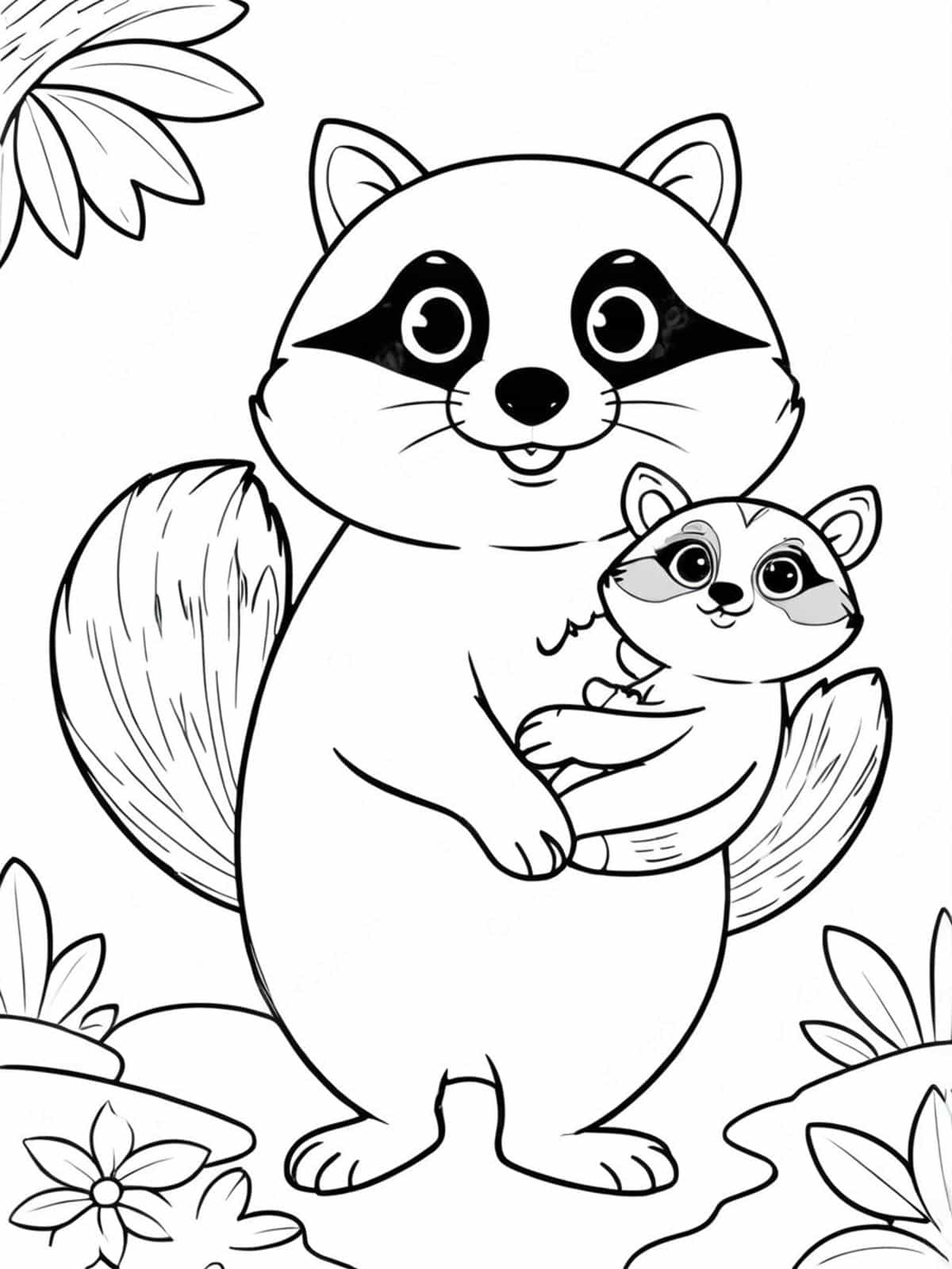 Raccoon Mother With Her Baby Coloring Pages